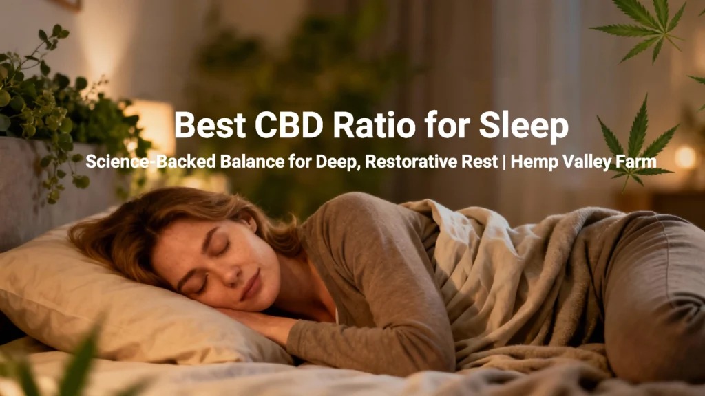 Woman sleeping peacefully representing the best CBD ratio for sleep with full-spectrum hemp science by Hemp Valley Farm