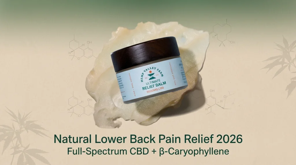 Hemp Valley Farm Ultimate Relief Balm for natural lower back pain relief with full-spectrum CBD and β-caryophyllene