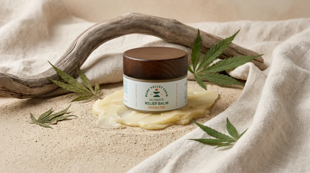 Hemp Valley Farm Ultimate Relief Balm used for CBD muscle recovery and post-workout back pain relief